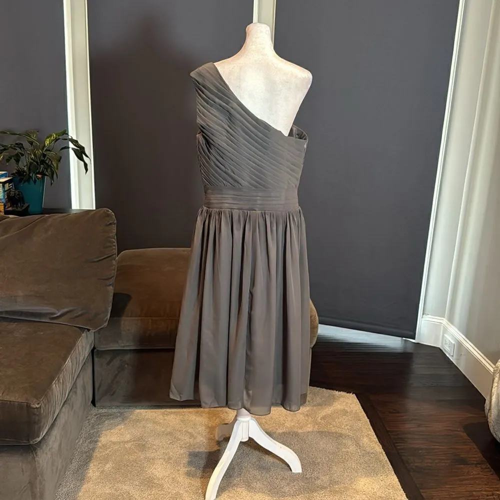 Women’s Gray Short One Shoulder Pleated Chiffon Formal Party Dress Size 12 *READ - Image 3