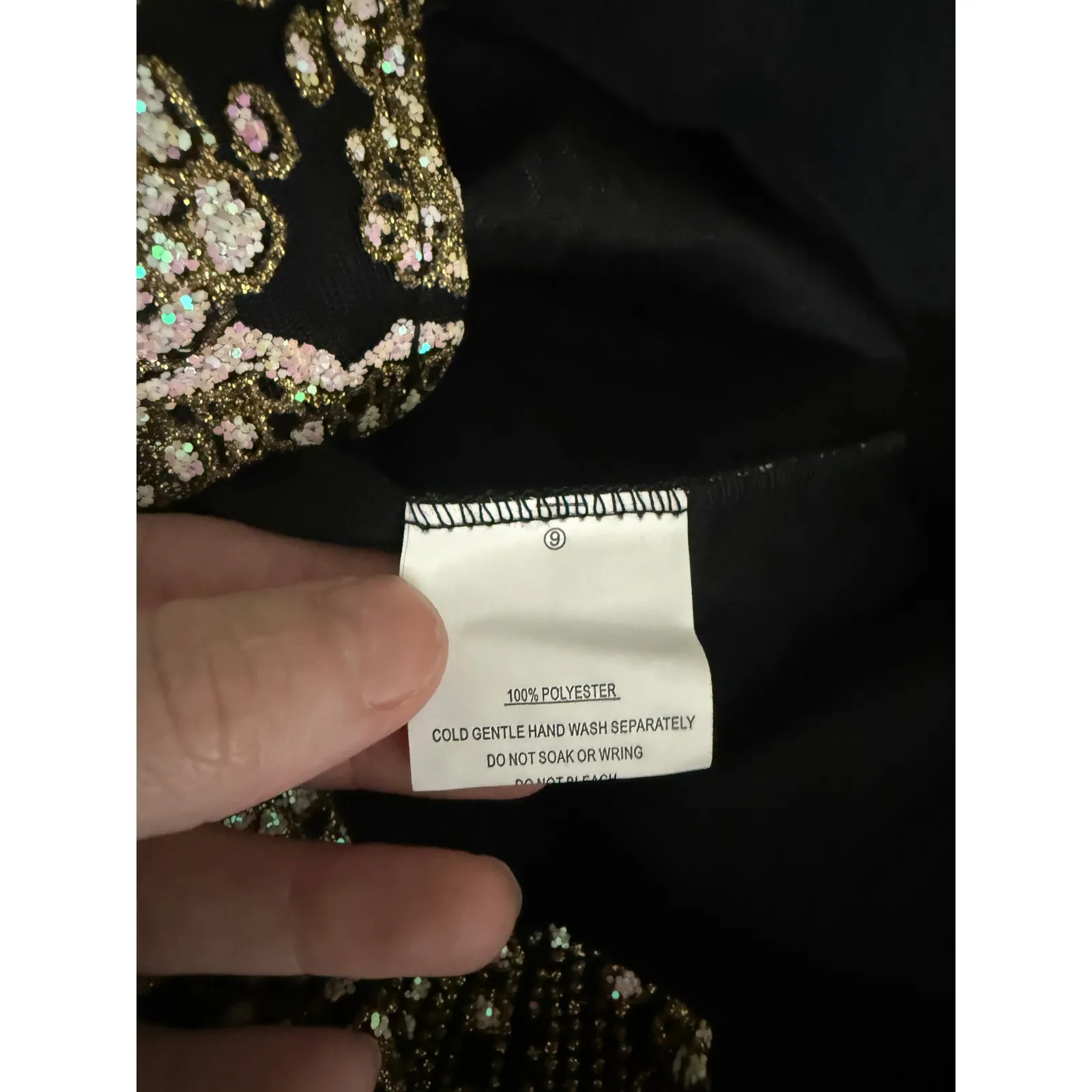 Selfie Leslie Black Gold Glitter Batwing Sleeve Short Mini Dress Cocktail S NWT - Image 6