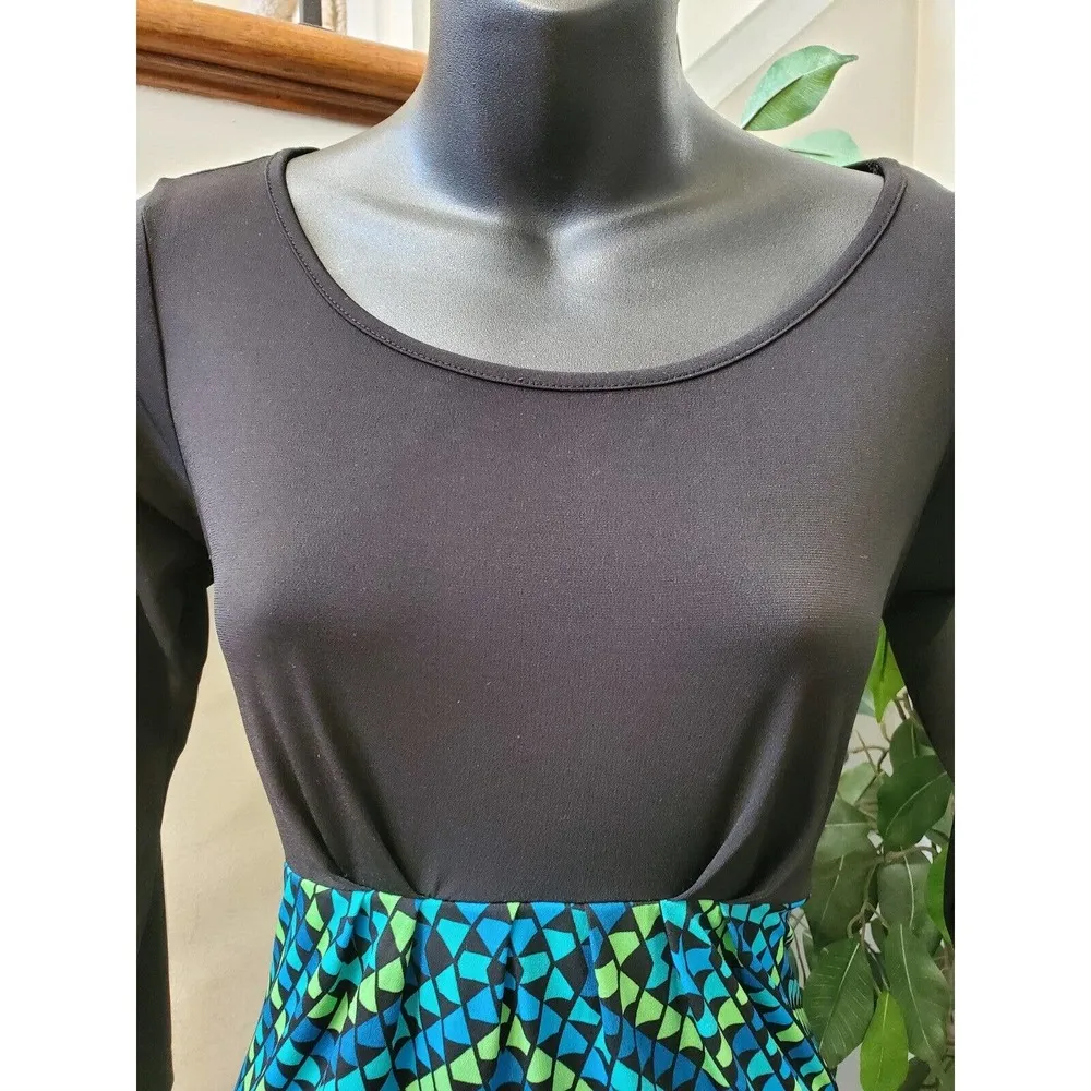 Bob Mackie Women's Black & Blue Round Neck Long Sleeves Long Maxi Dress Size XXS - Image 2