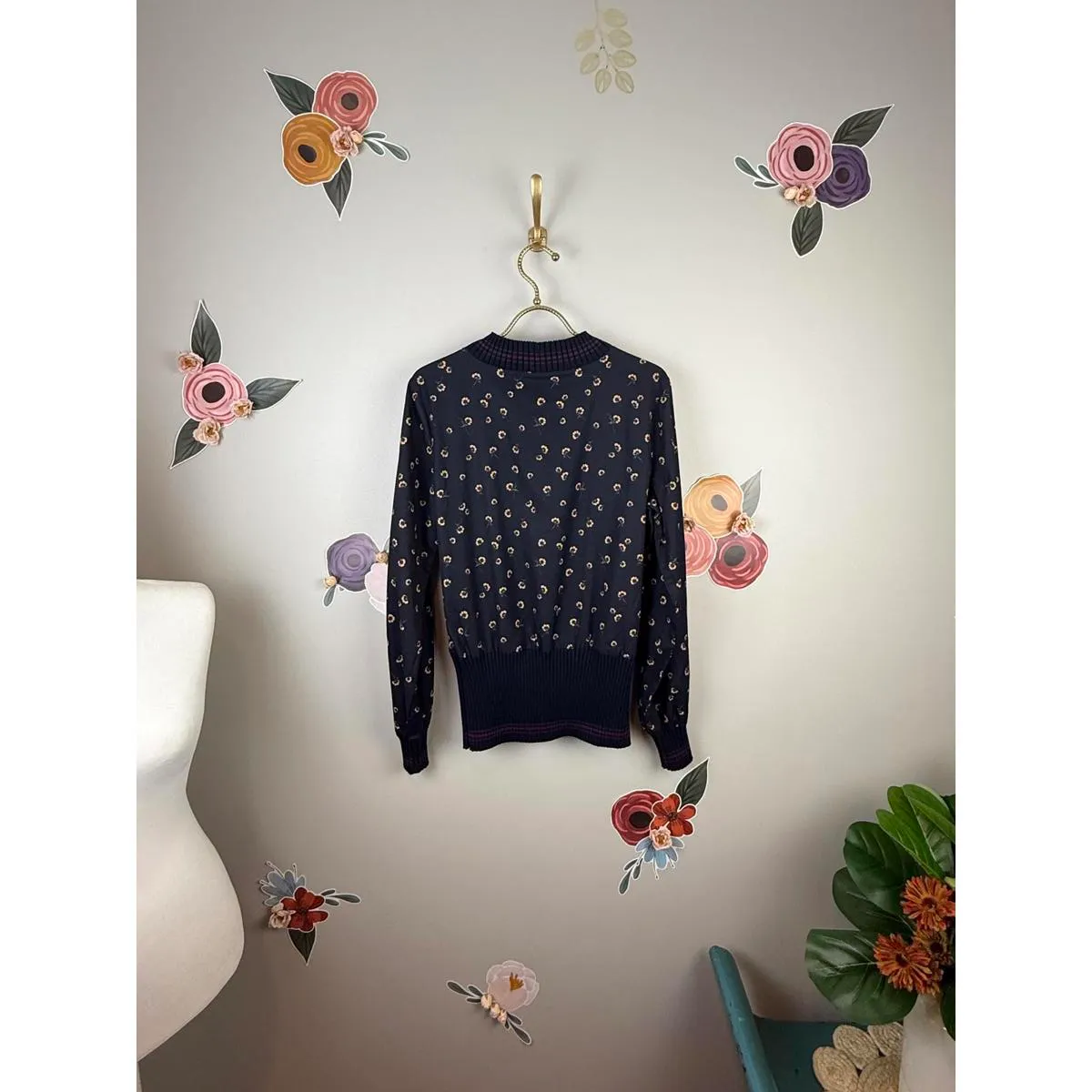 French Connection Navy Mahi Printed Ribbed Hem Top - Size - Small - Image 5