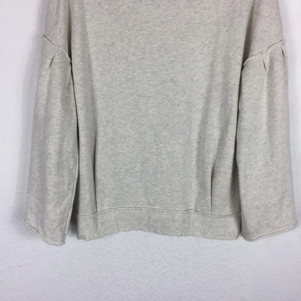 Free People Oatmeal Bell Sleeve Lasor Cut Out Lace Appliqué Sweatshirt Small - Image 7