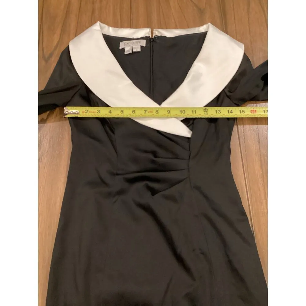 Kay Unger Portrait Black white V-Neck Shawl Collared 3/4 Sleeve  cocktail dress - Image 10