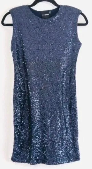 Petite Dress Sequin Back Cut Out Navy Blue 6P - Image 5