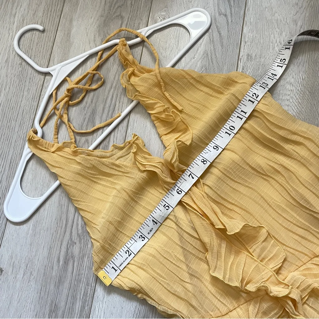Zara Fairy Dress ruffle crinkle asymmetrical mini womens Yellow medium festival - Image 3