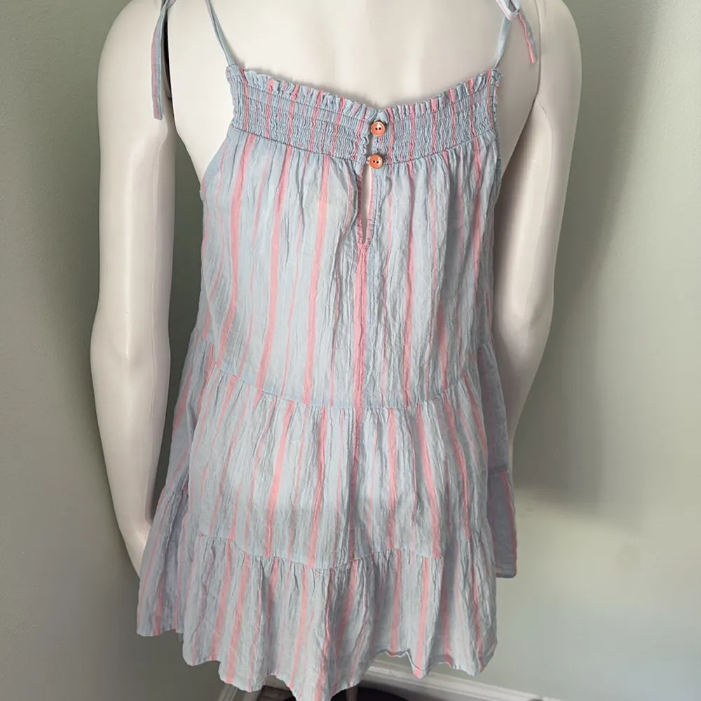 ANTHROPOLOGIE Pink & Blue Stripe Gauze Tiered Striped Tank Tunic Top Striped XS - Image 9