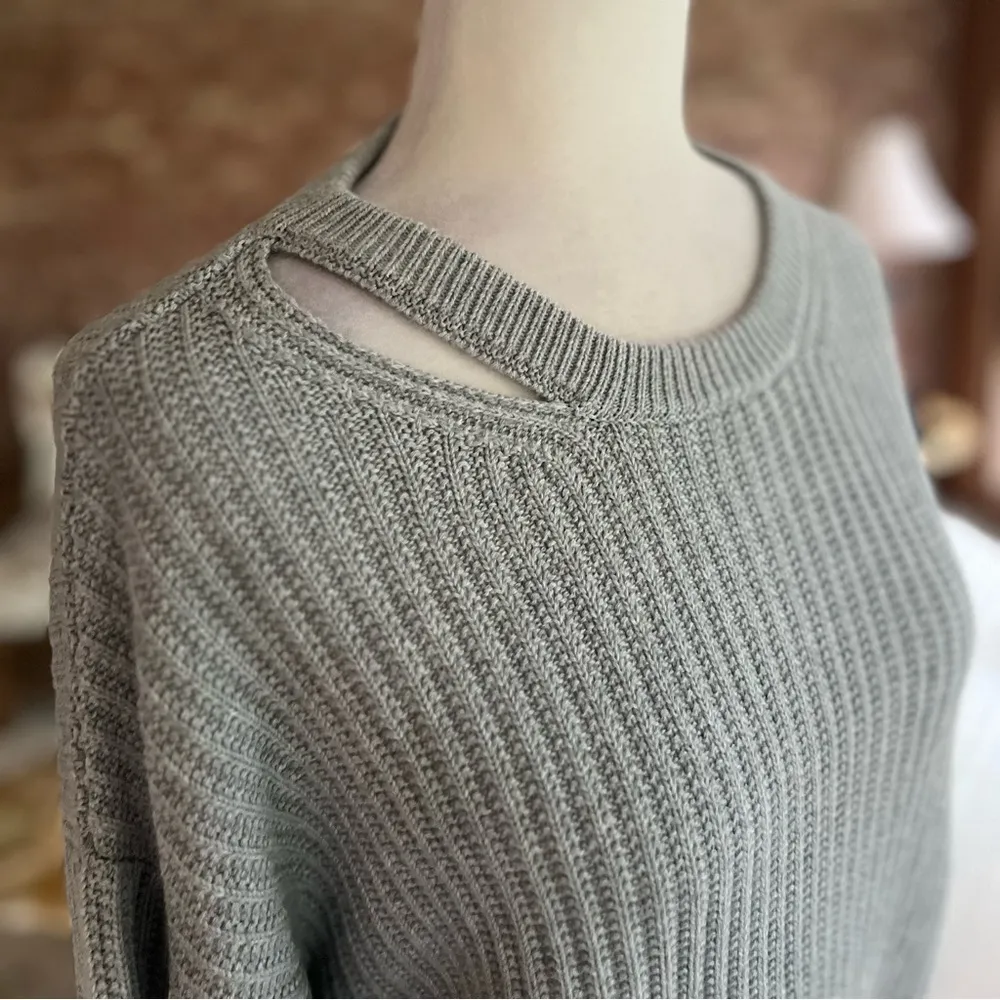 Dress Tells Sweater Cutout Dolman Sleeve Gray Ribbed Knit M Party Brunch Chic Size M - Image 12