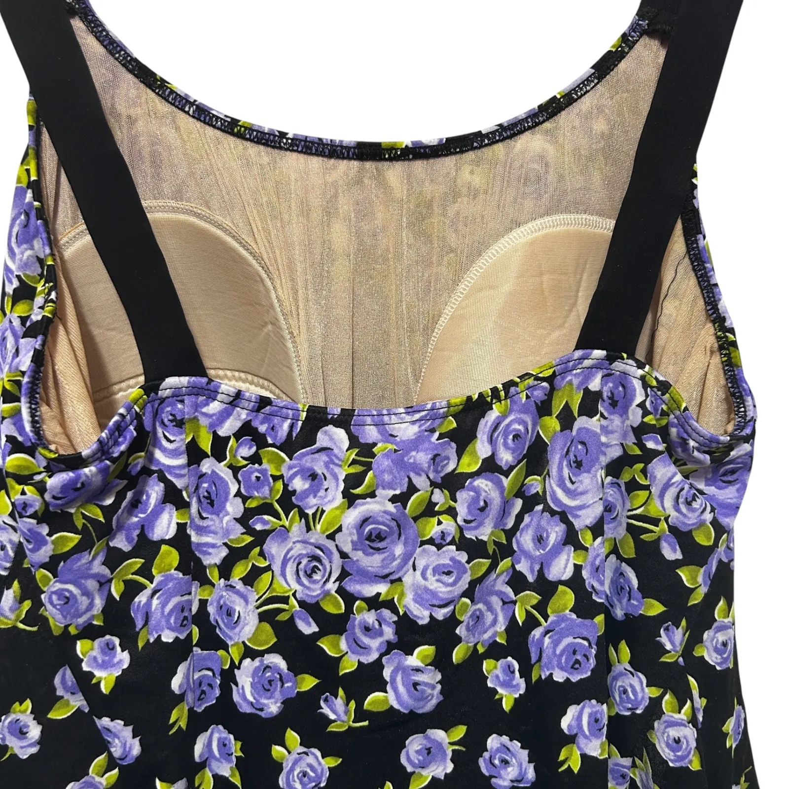It Figures Womens 22W One‎ Piece Swim Dress Purple Floral Ruched Slimming Tummy Black - Image 9