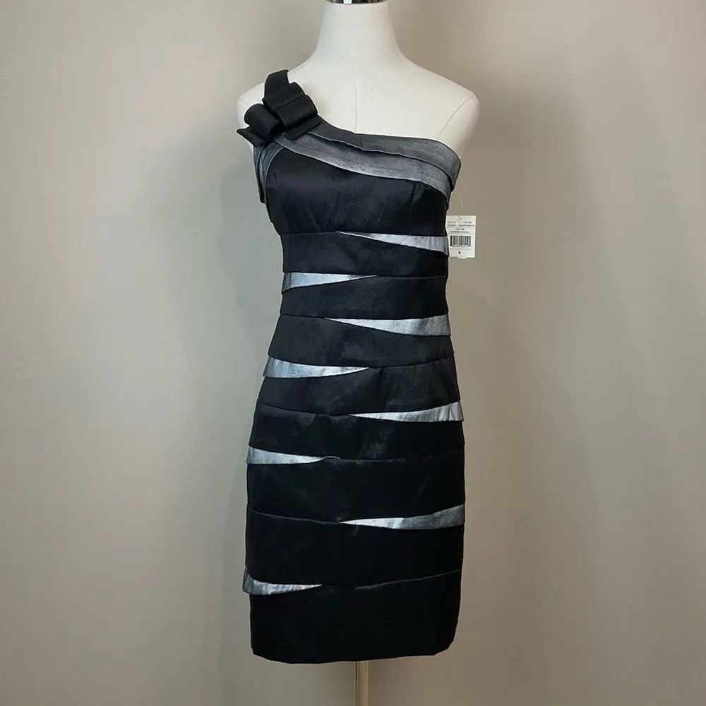 Scarlett One Shoulder Cocktail Dress Black And Silver Sleeveless Sz 8 NWT Social - Image 2