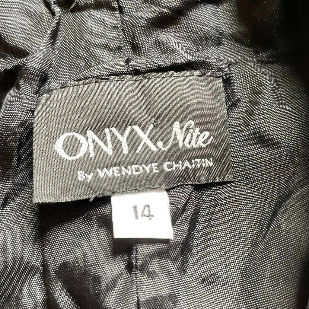 Vintage Onyx Nite Black Textured Floral Satin High Neck Formal Black Tie Gown L Size L - Image 6