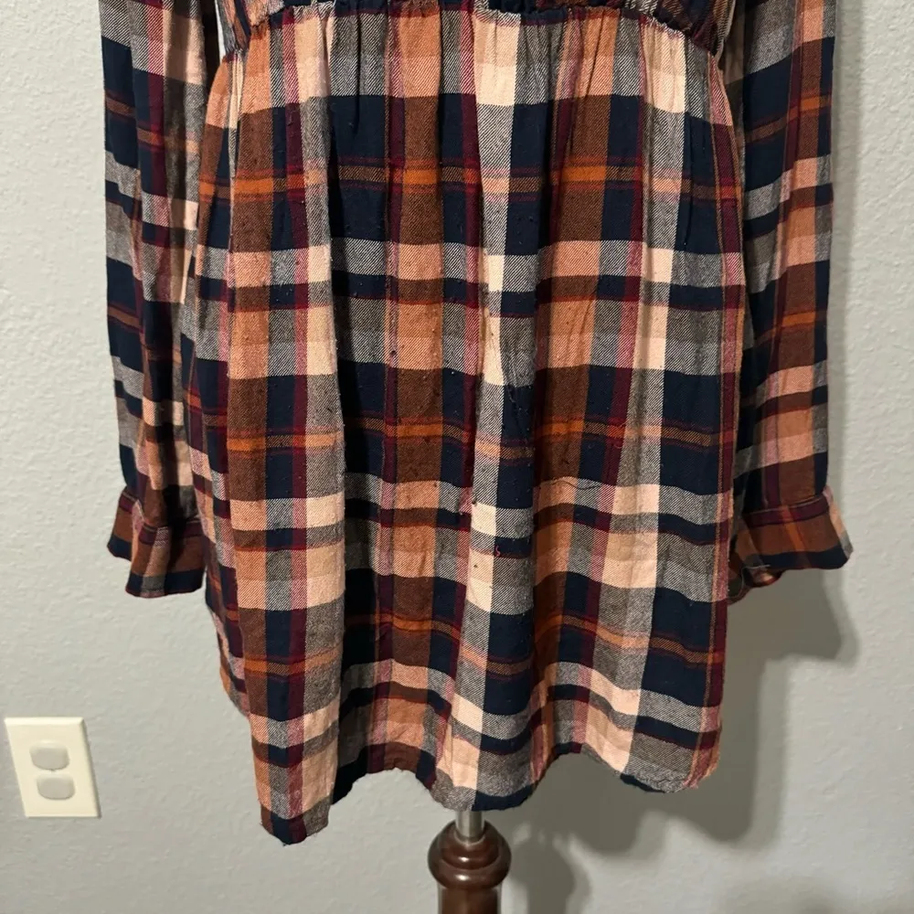 Sonoma Plaid Brown Long Sleeves Christmas Maternity Cozy Collared Top Size M - Image 5