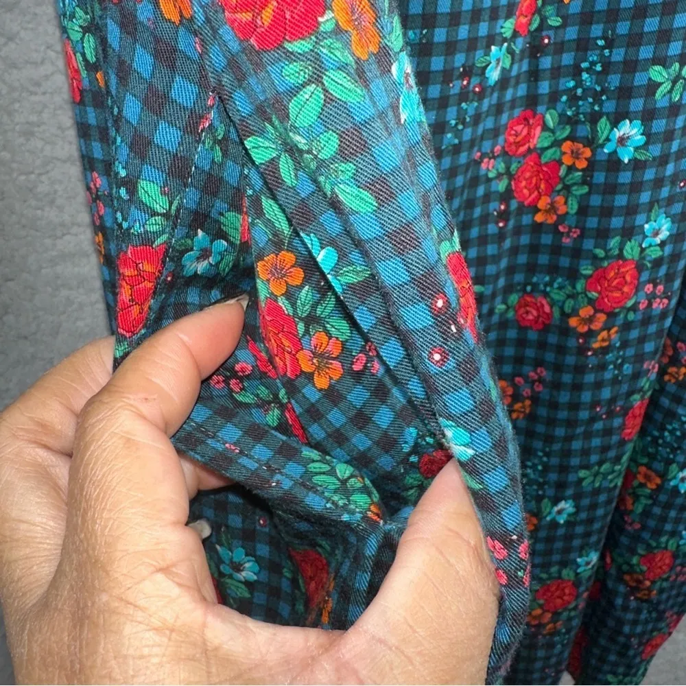 Matilda Jane Womens Dress Small Blue Fa La La Floral Gingham Plaid Shirt Dress - Image 10
