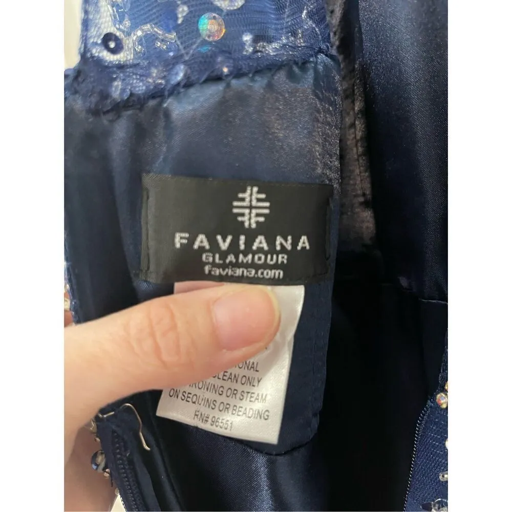 Faviana Glamour navy beaded gown Labeled Size 12 but altered - Image 12