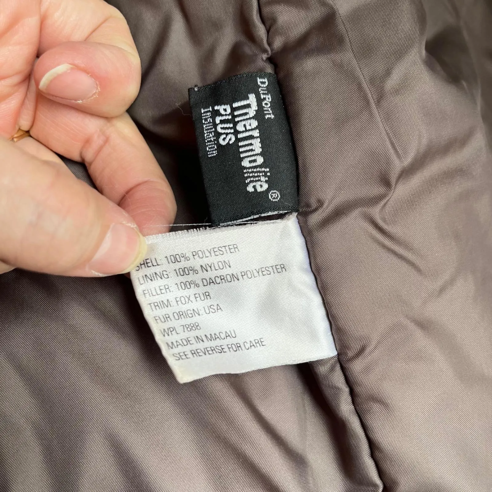 Vintage Mauve Taupe Parka Coat w/ Fox Fur Hood Trim Bromley Sport Thermolite M Brown Size M - Image 7