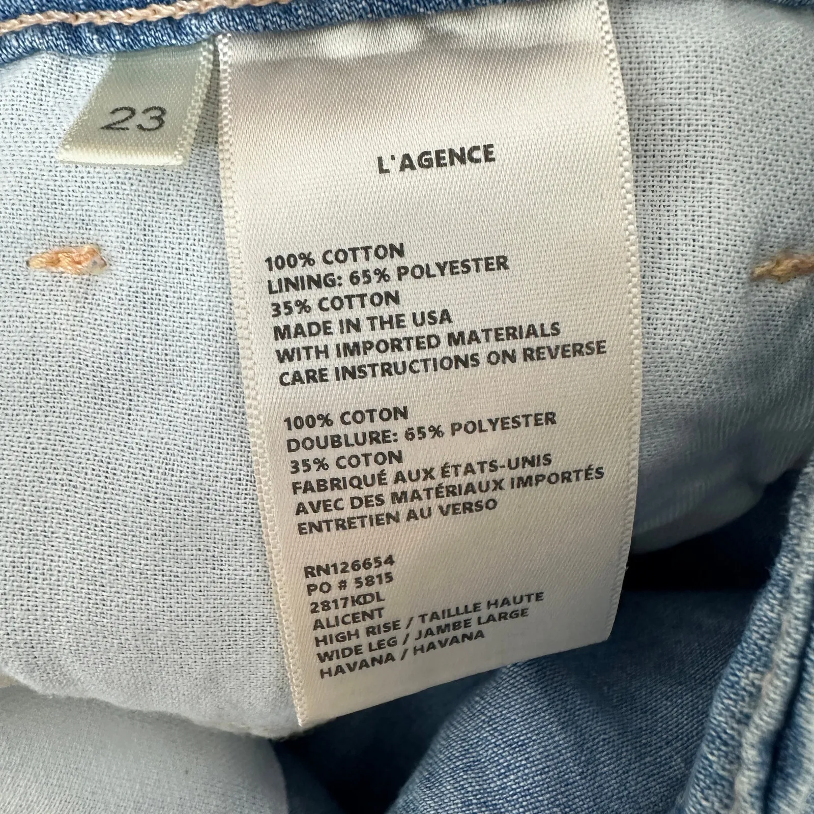 L'AGENCE Alicent High Waist Wide Leg Jeans in Havana Blue Relaxed US 23 NWT - Image 11