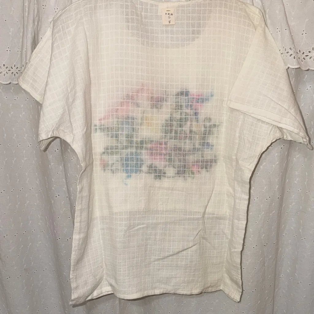 New Vintage Deadstock Embroidered Floral Hummingbird Bird Top Pink - Image 5