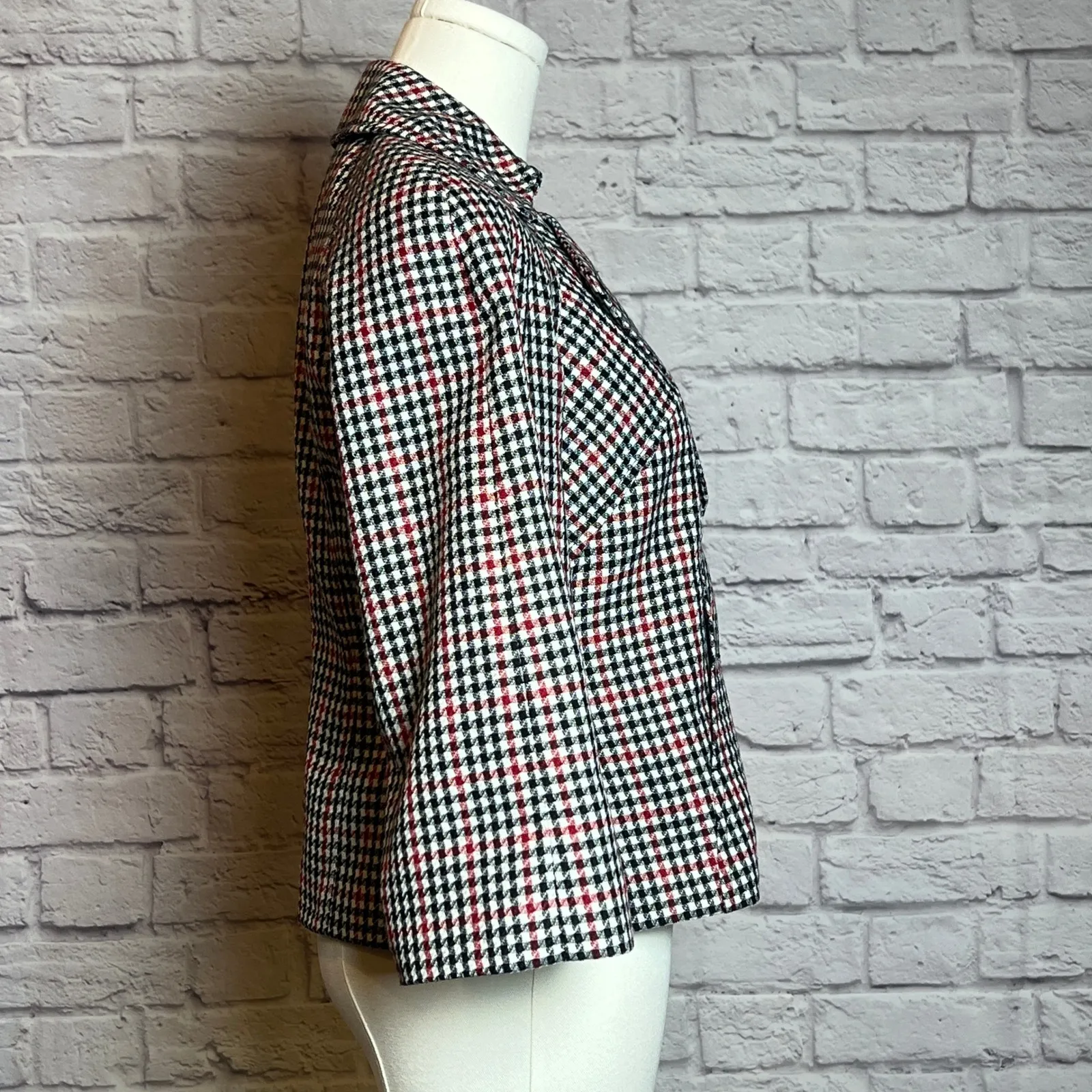 Nine West Houndstooth Cropped Peacoat Women's Size 2P - Image 2