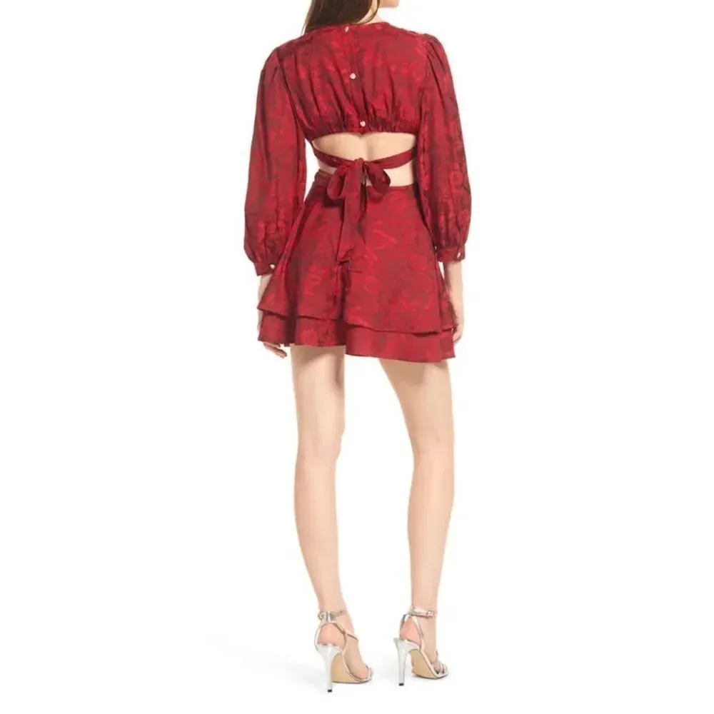 Rahi Ruby Red Floral Print Cutout Long Sleeve Mini Dress Size XL NWOT - Image 2