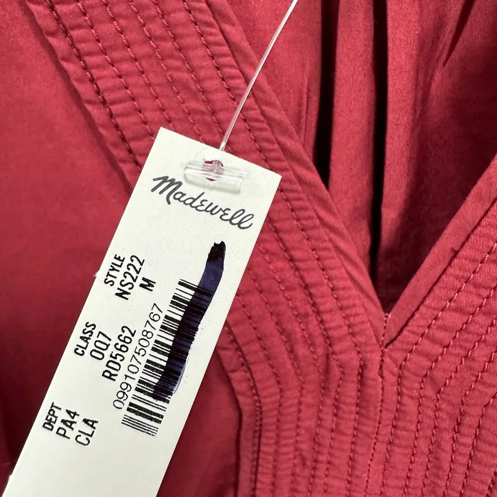 Madewell Puff Sleeve Mini Dress Poplin Claret Burgundy A Line Pockets Medium NWT - Image 10