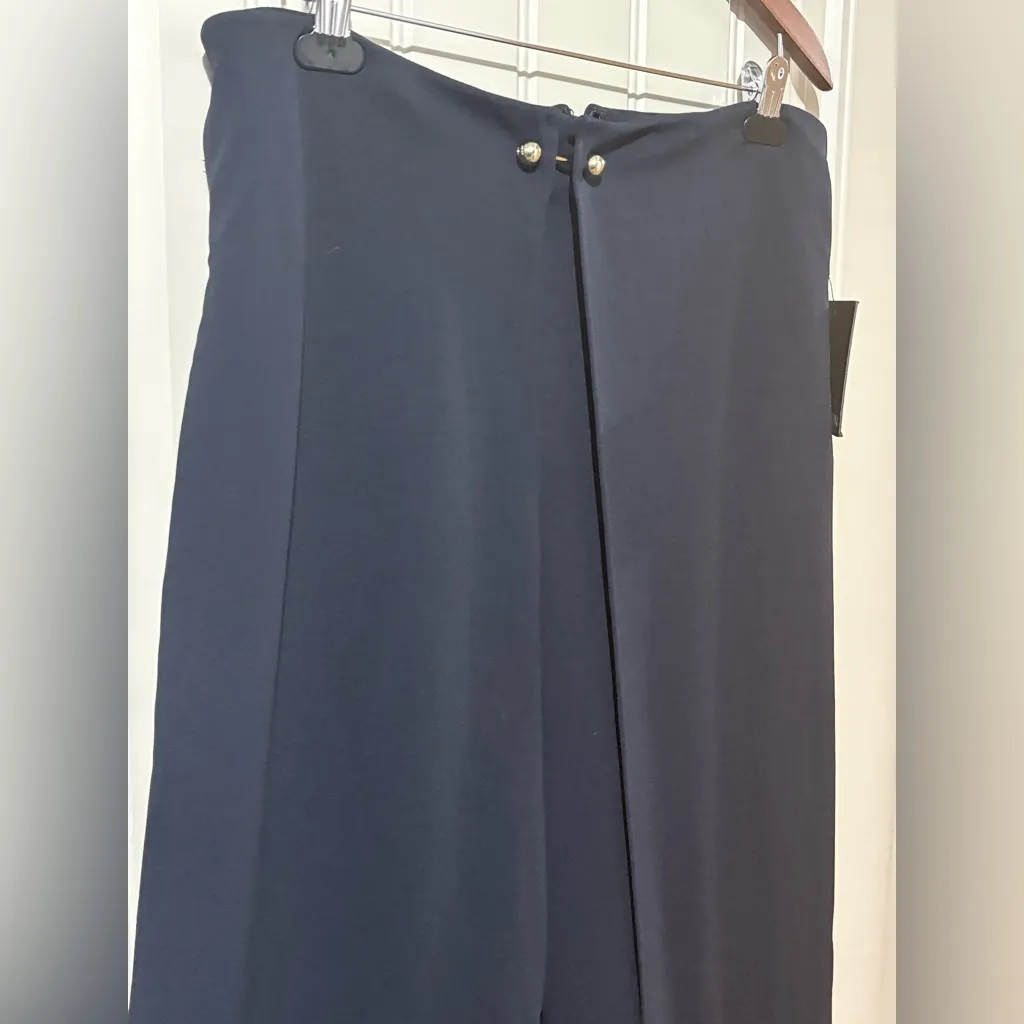 Halston Marine Blue Flat Front Draped Trouser Pants NWT - Image 4