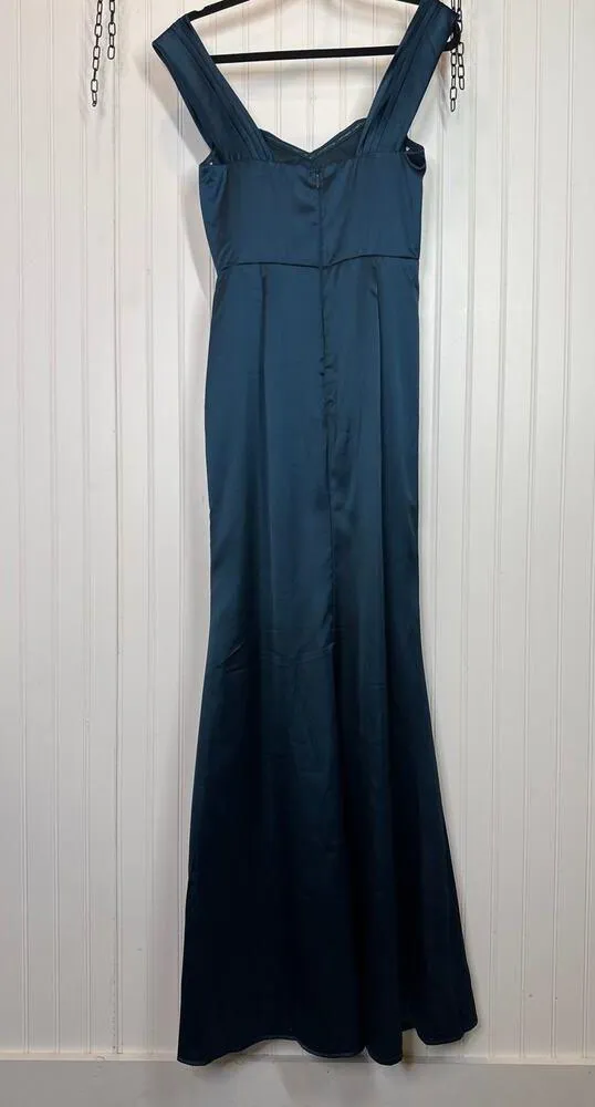 NWOT Lulus Stunning Arrival Dark Teal Satin Off-The-Shoulder Maxi Dress Size M - Image 5