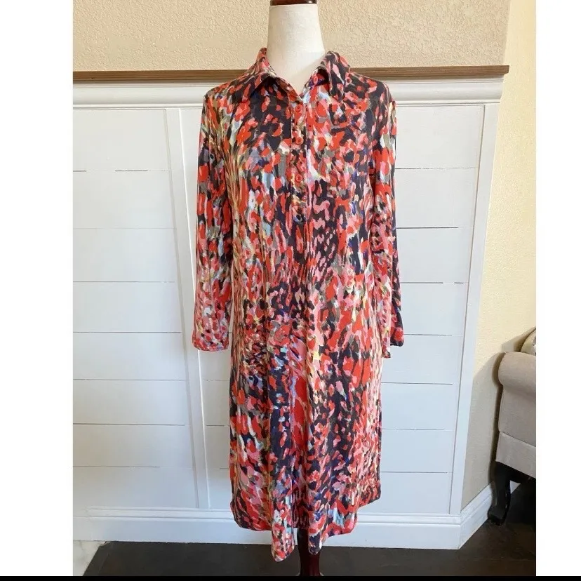 CAbi Abstract Watercolor Long Sleeve Jersey Shift Dress Style# 374 M - Image 6