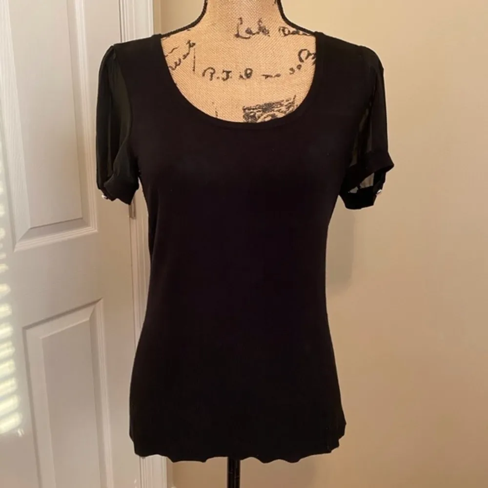 WHITE HOUSE BLACK MARKET| Black Short Chiffon Sleeve Sweater. Size S - Image 2