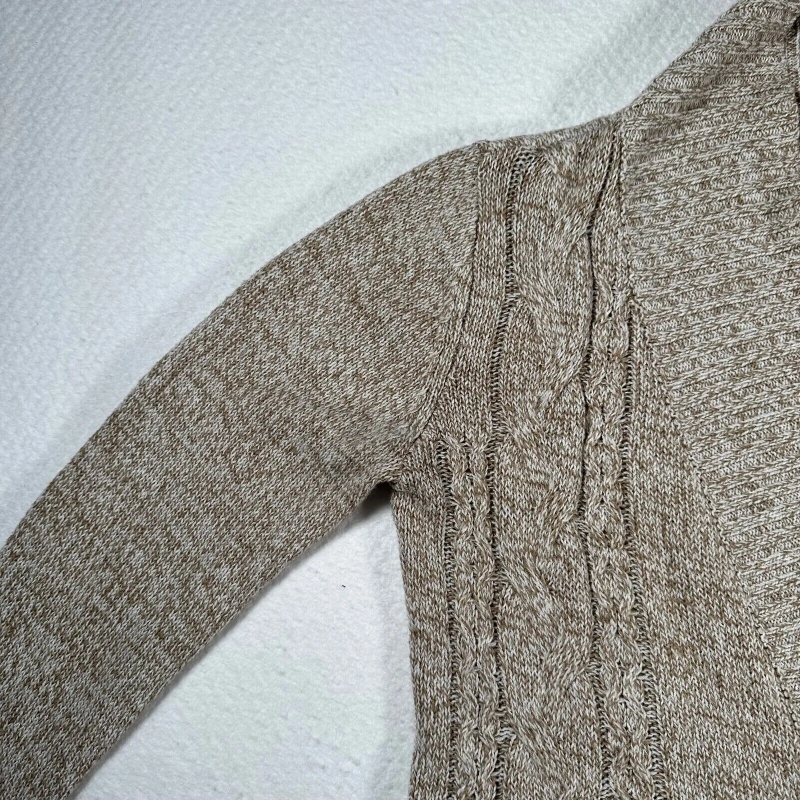 Madison Lilly Cardigan Women's Small Tan and White Cable Knit Open Front Sweater Brown - Image 6