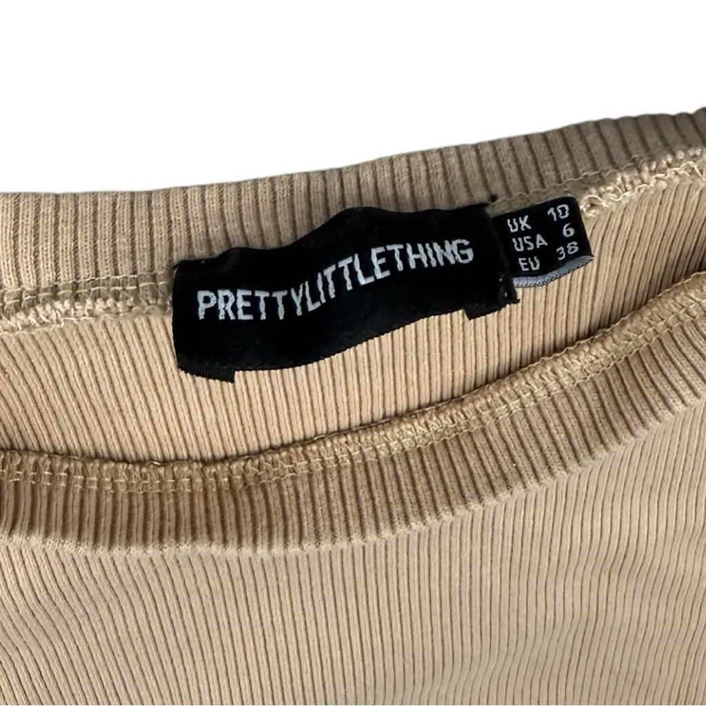PrettyLittleThing Beige Ribbed Top - Image 3