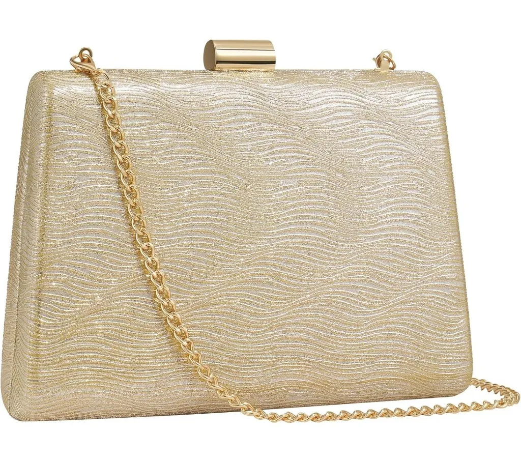 ⚡ Women's Detachable Chain Sparkly Evening Formal Parties Gold Clutch Bag - Image 1
