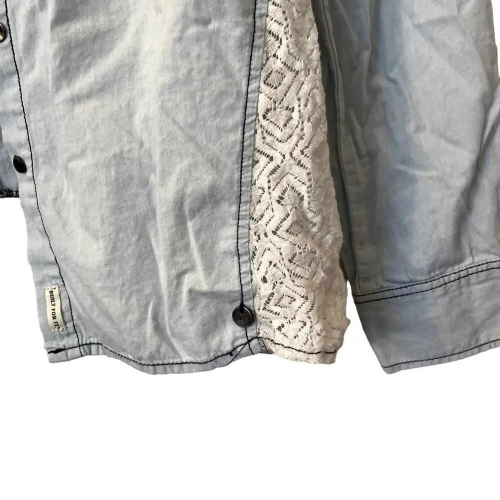 CAT Caterpillar lace blue button down long sleeved top classic comfort work - Image 3