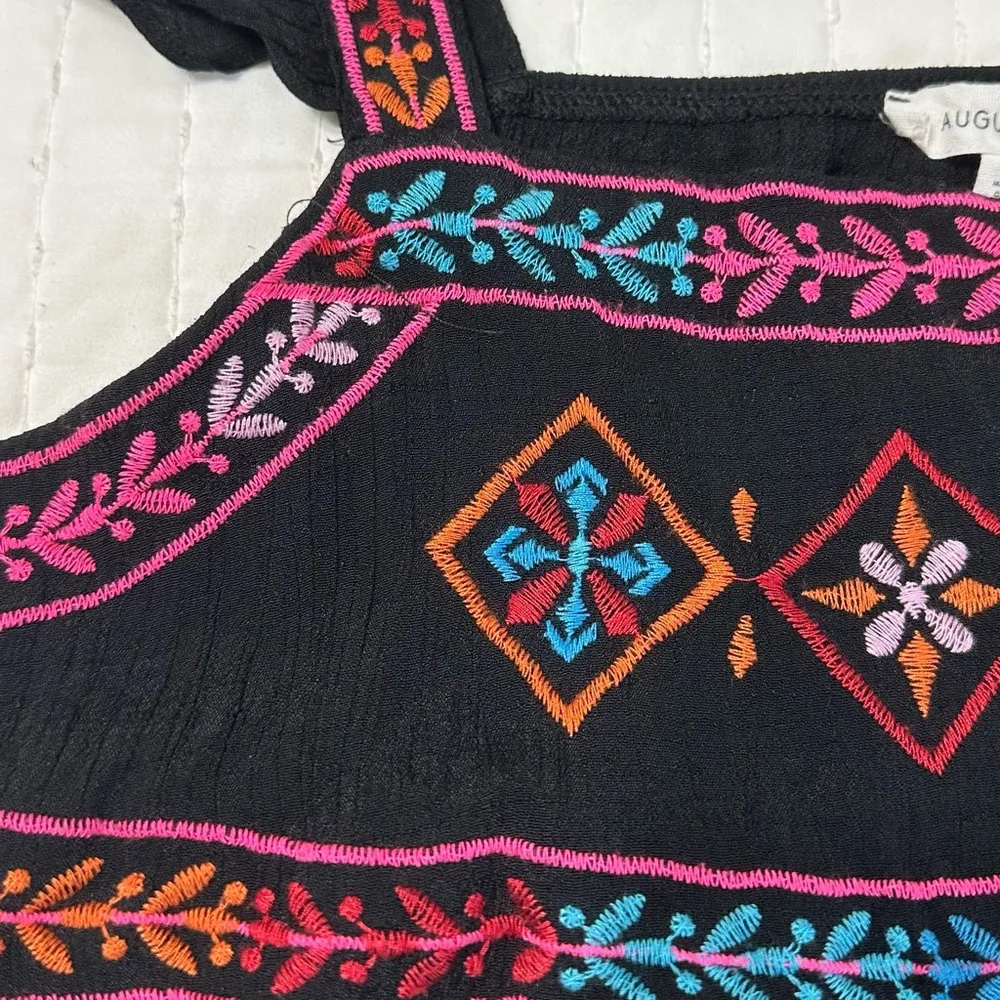 AUGUST SKY Black Embellished Mini Dress with Square Neck and Flutter Sleeves Size L - Image 11