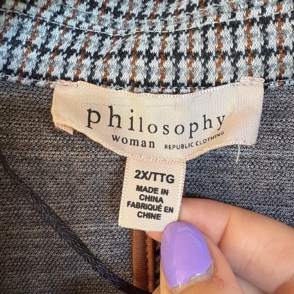 Philosophy Houndstooth Gray Long Coat Career Corpcore City Trench Classic 2X - Image 7