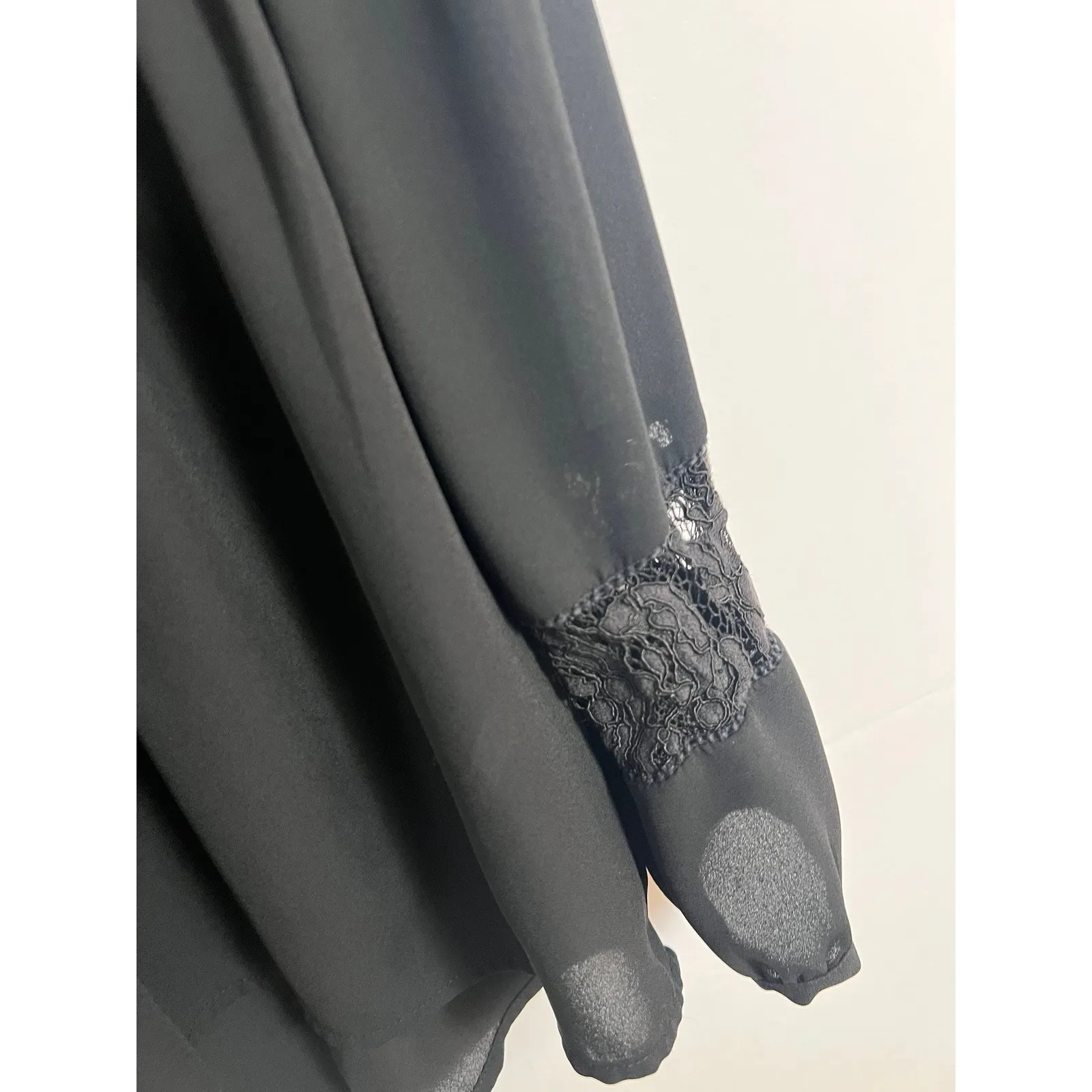 Daniel Rainn‎ Black Lace Blouse Long Sleeve V Neck Babydoll Top Small S - Image 4