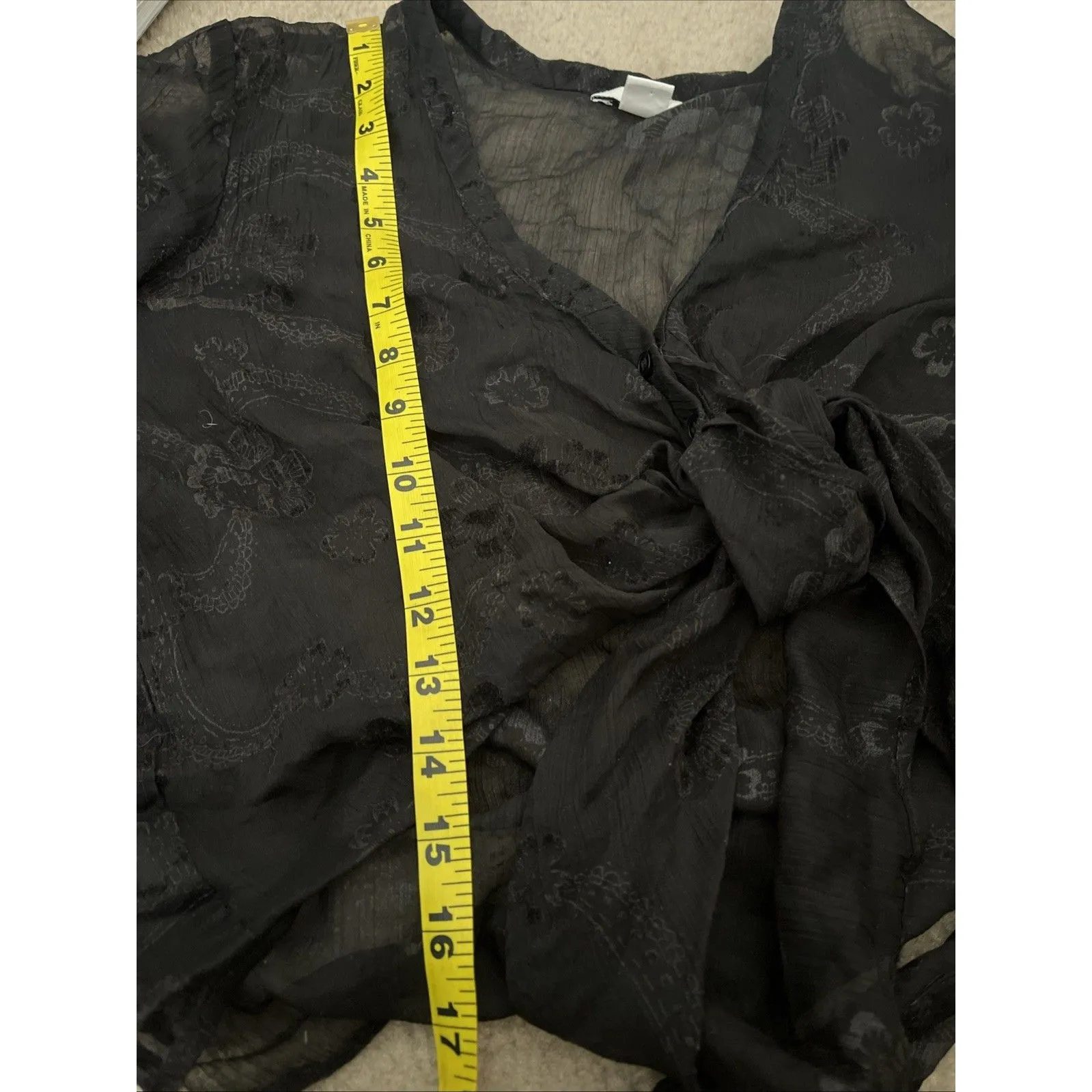 Womens Dark Romantic Sheer Lace Top M Celestial Whimsigoth Floral Fairy Mesh Tie Black Size M - Image 9