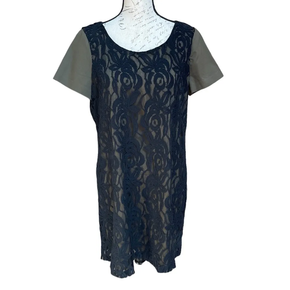 French Connection UK Style Lovelace Tee Dress Khaki Green/Black Sz 12 - Image 4