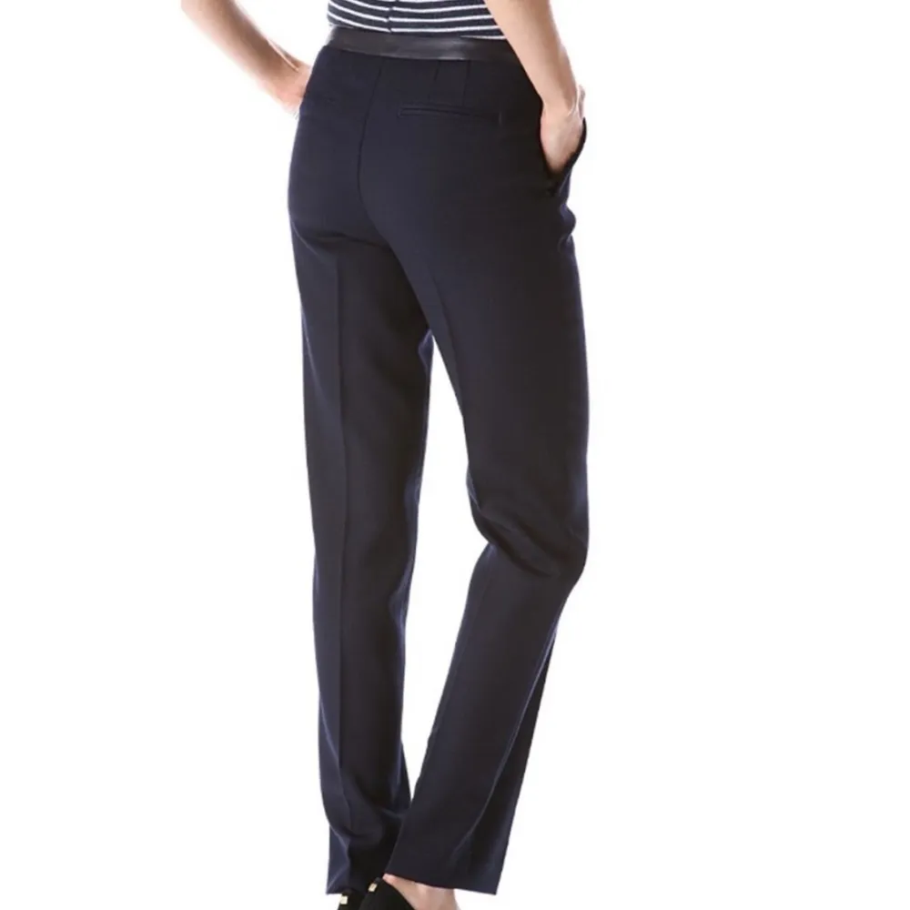 Tory Burch  Navy Wool Pants with Leather Trim - Image 8