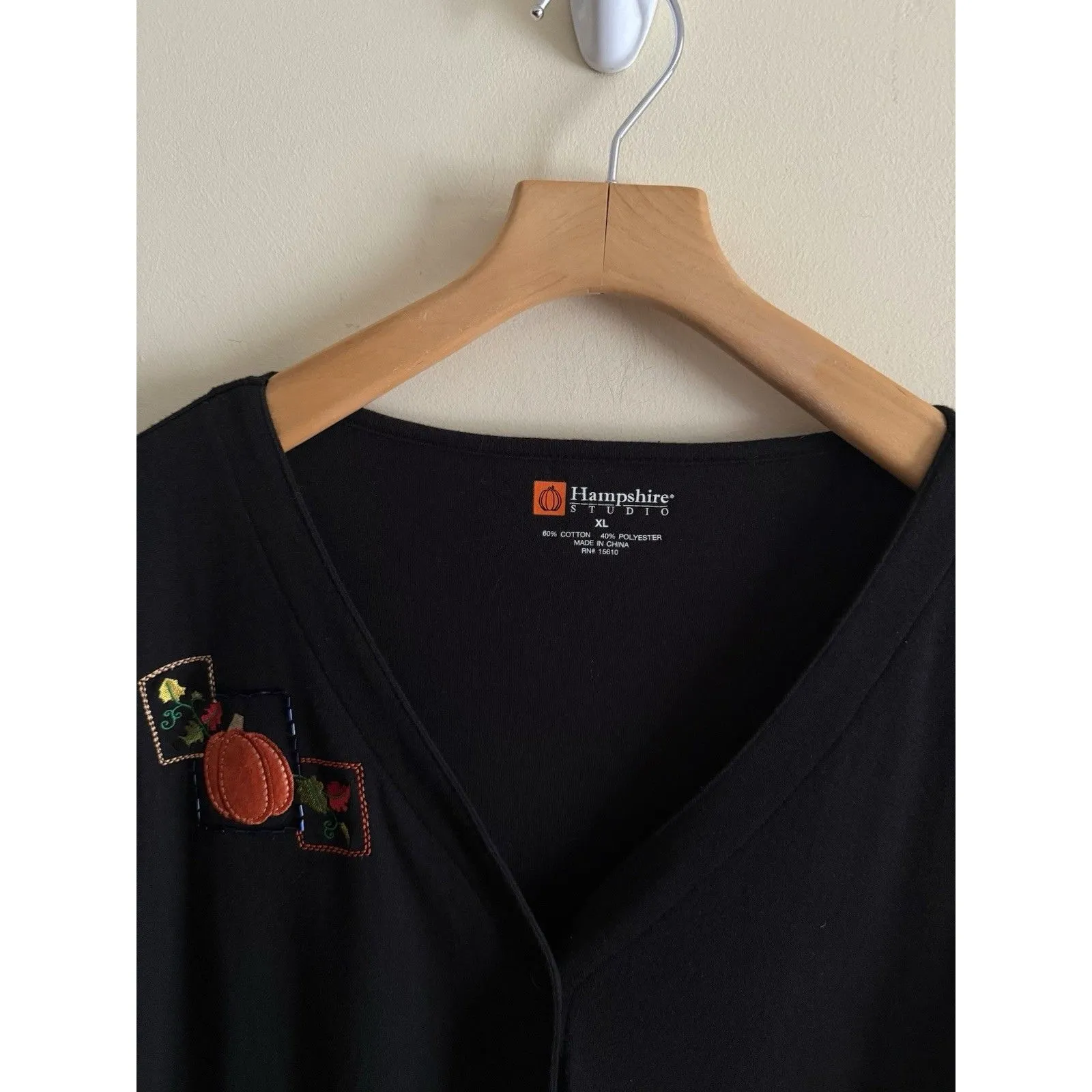 Hampshire Studio Black Button Up Fall Pumpkin Cardigan Ugly Sweater XL Grandma Black - Image 2