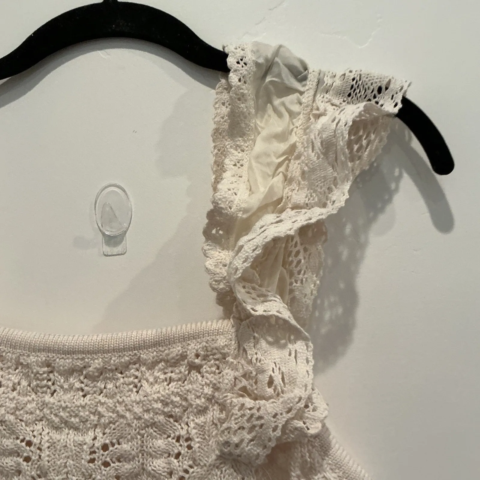 Dex Cream Crochet Knit Tank Top with Lace Ruffle Straps | Boho Cottagecore NWT Size M - Image 8