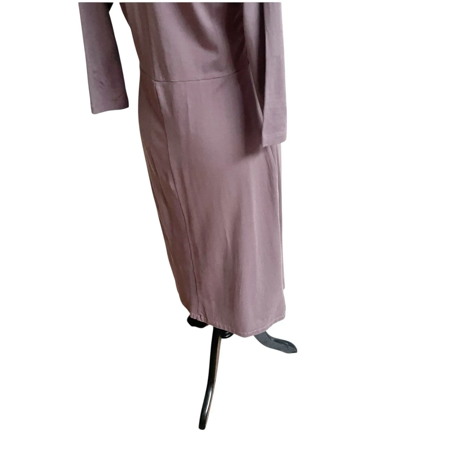 LK Bennett Faux Wrap Dress Taupe Sz 8 3/4 Sleeve Knee Length V - Image 8