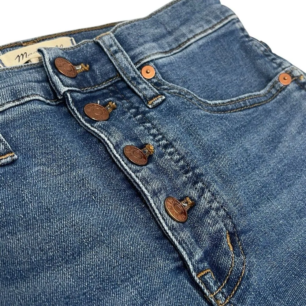 Madewell 10" High Rise Skinny Crop Jeans Button Fly Raw Hem Med Wash Women’s 25 - Image 6
