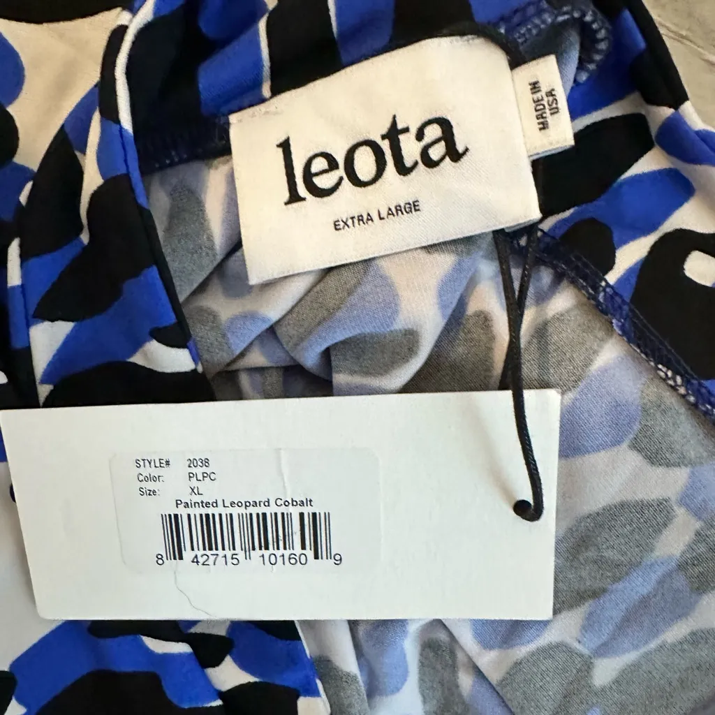 Leota Lilian Fit and Flare Skirt Painted Leopard Cobalt Blue and Black XL - Image 5