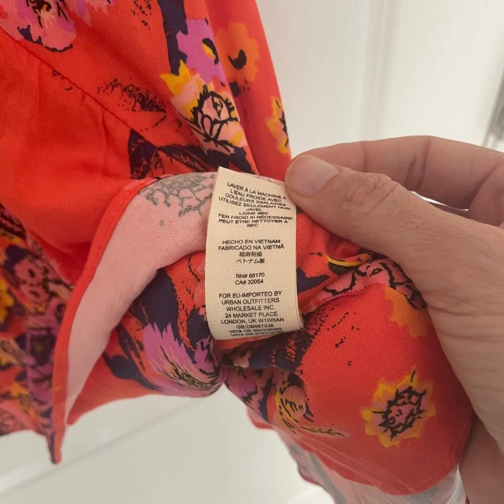 NWT Free People Happy Heart Mini Dress Warm Orange Red Size M Floral Cute - Image 8