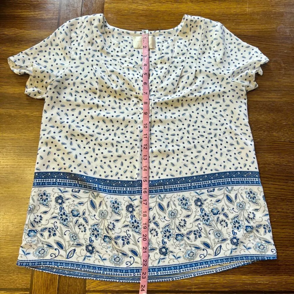 Womens Skies Are Blue Blue White Print Boho Flowy Lightweight Blouse Size XS - Image 9