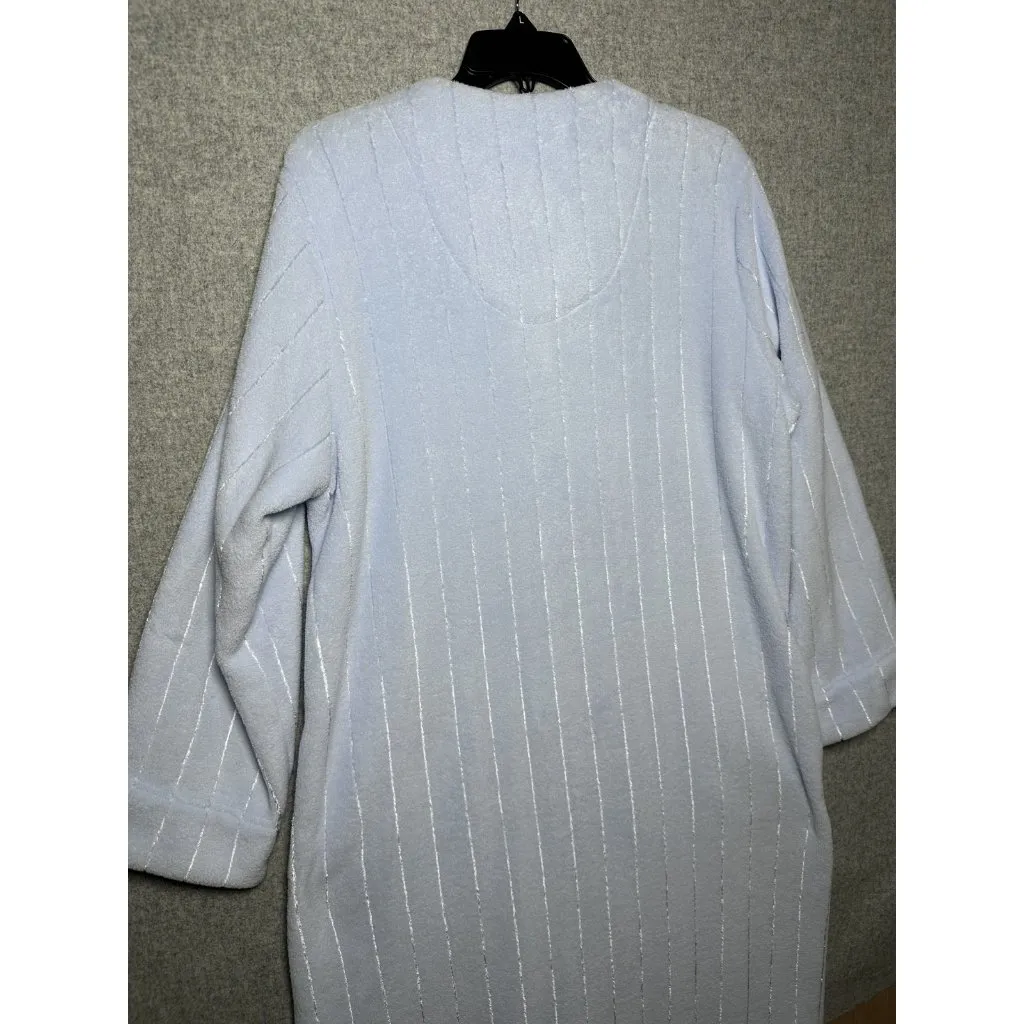 Miss Elaine Large Fleece Nightgown Robe Full Zip Light Blue Embroidered Midi - Image 13
