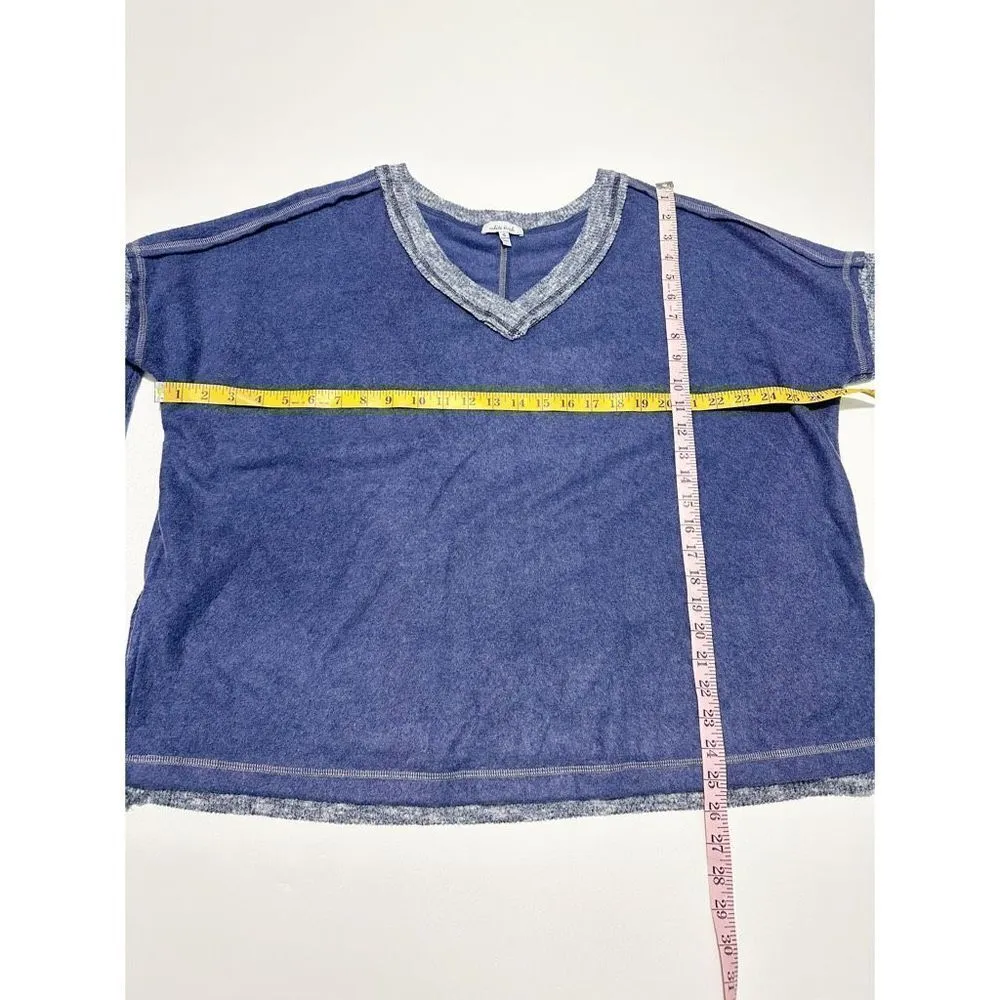 White Birch Women's Brushed‎ Oversize V Neck Long Sleeve T-Shirt Blue Size Small - Image 9
