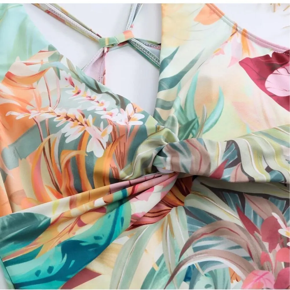 NEW 1 Pc Floral Bathing Suit Swimwear XL Green - Image 5