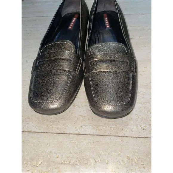 Prada Womens Loafers Flats Metallic‎ Gold Size 36.5 - Image 5