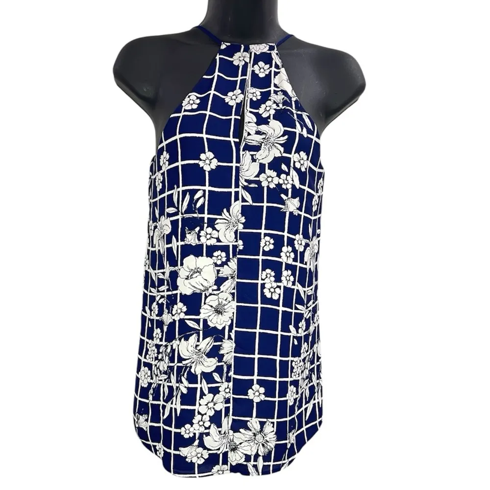 Express Barcelona Reversible Navy Blue, Black White Floral Asian Print Tank Top - Image 2