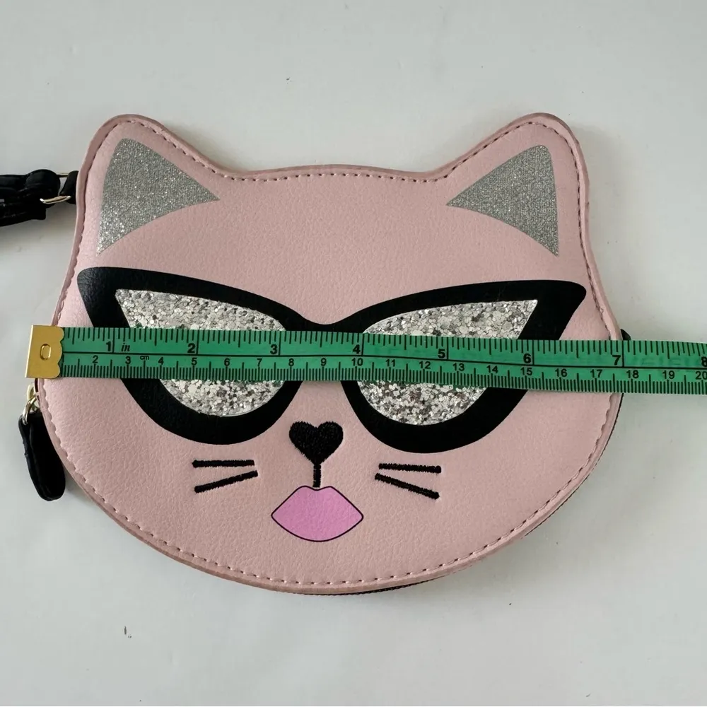 Betsey Johnson Luv Cat Kitten Wristlet Coin Purse Pink Glitter Sunglasses - Image 8