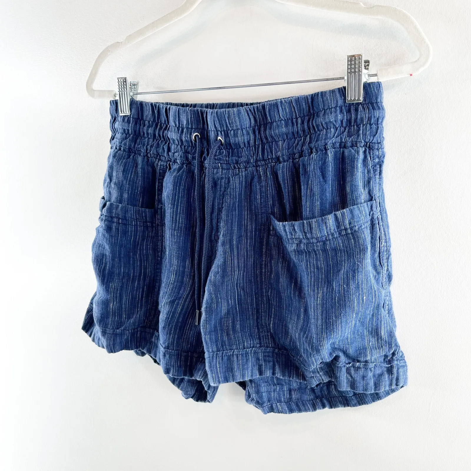 Athleta Cabo Linen Textured Pull On Shorts Blue 6 - Image 6